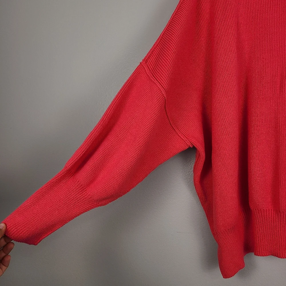 Free People Easy Street Oversized Bright Hot Pink Pullover Crewneck Sweater XL - Picture 3 of 11